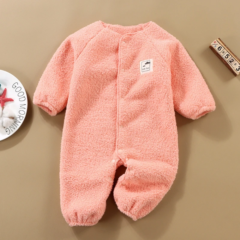 Autumn Winter Newborn Baby Rompers Baby Boys Girls Solid Fleece Cozy Long Sleeve Bodysuits Warm Playsuit Jumpsuits Baby Clothes