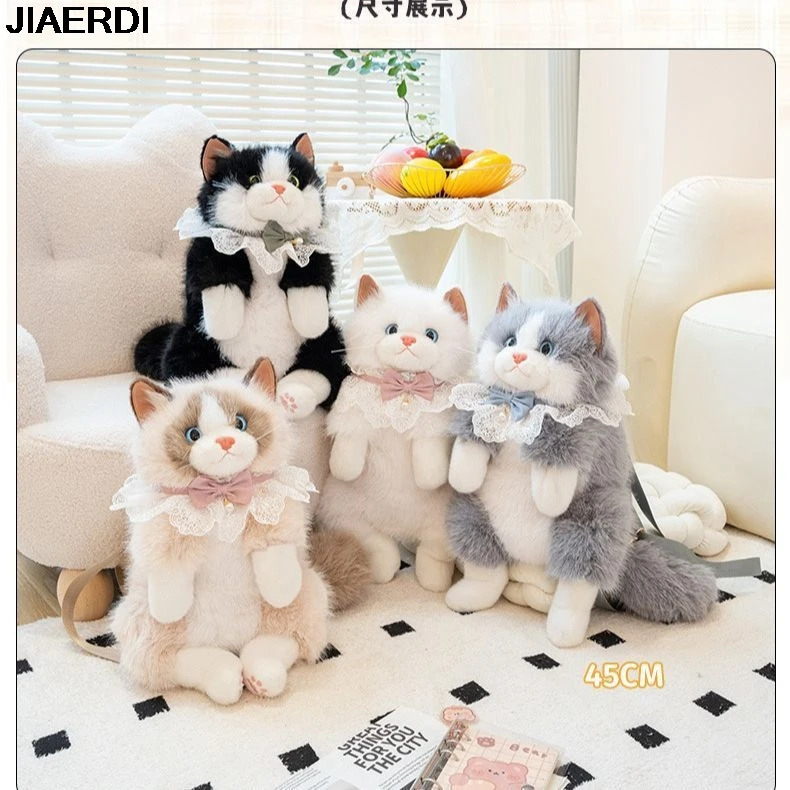 New Cute Realistic Ragdoll Backpack Women Cat Plush Doll Small Capacity Daypack Lolita Cartoon Personality Mochilas Mujer Chic