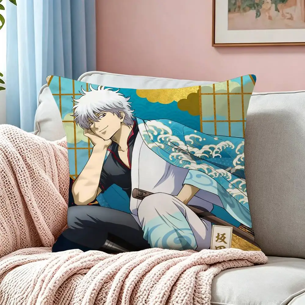 Anime G-Gintama S-Sakata Gintoki  Pillow Case Square Double-Sided Sofa Cushion Cover Bedroom Bedside Pillow