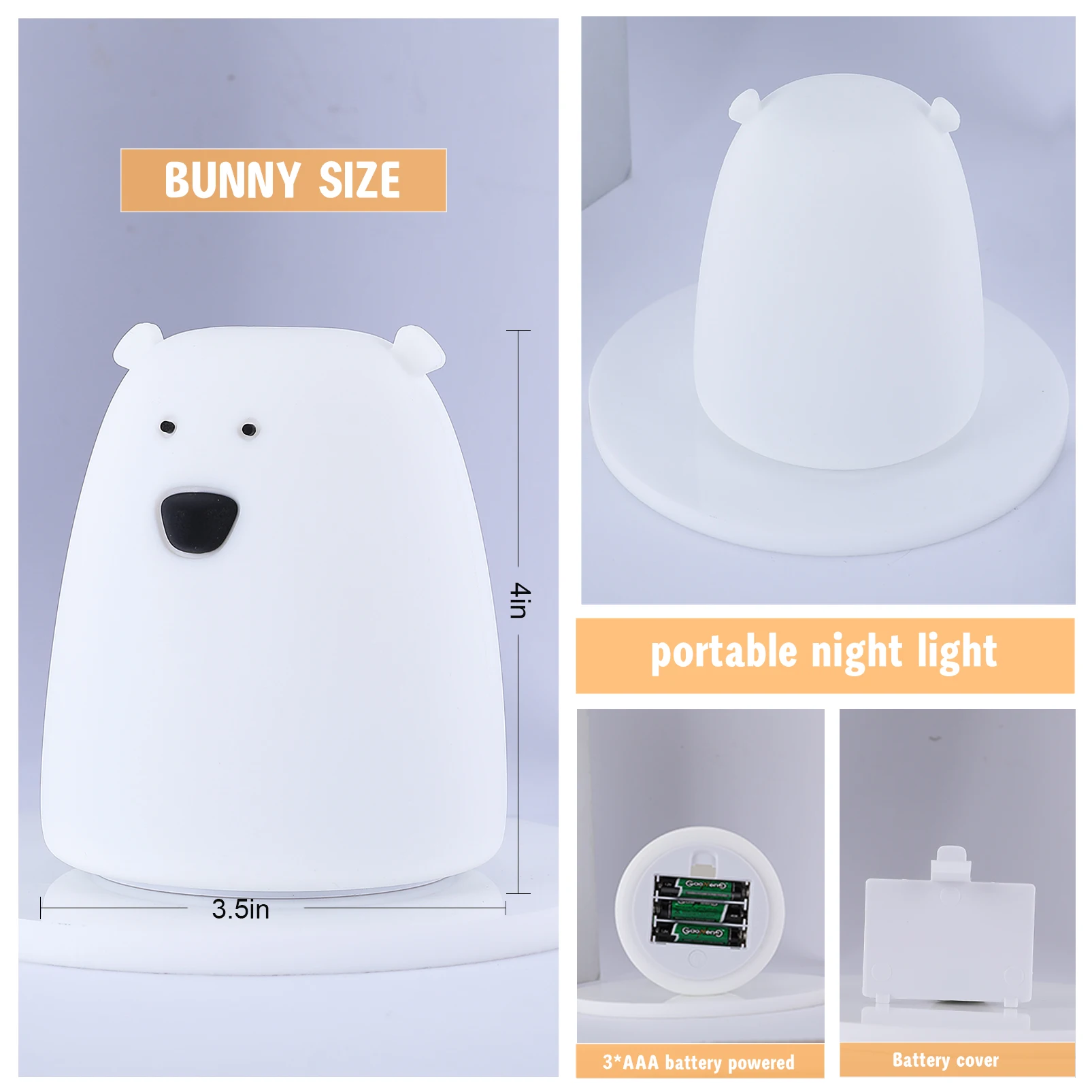 Urso LED Night Light Decoração, lâmpada de cabeceira, Silicone, Touch Sensor, Tap Control, bebê, crianças, Ddormitorio, Bonito