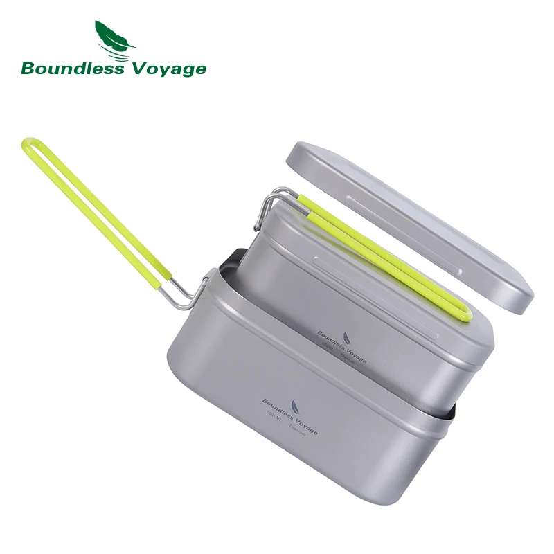 

Boundless Voyage Titanium Mess Tin Outdoor Lunch Box Camping Supplies Tableware Bowl Pan with Lid Anti-scalding Handle Cookware