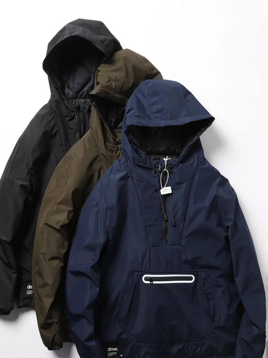 Outdoor Men's Cotton Jacket Hooded Zipper Design Loose Fit Regular Length Pure Color Reflective Strip Half Zip HoodieYY261