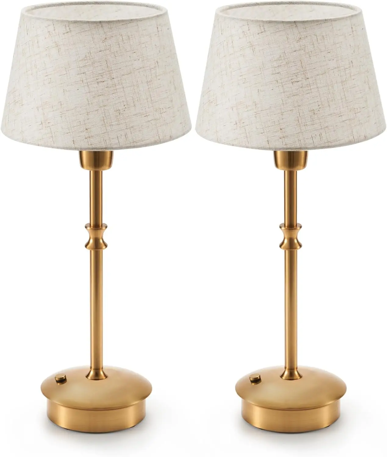 

Rechargeable Cordless Table Lamps Set of 2, Dimmable Portable Accent Lights with Beige Fabric Shade and Antique Brass Finish