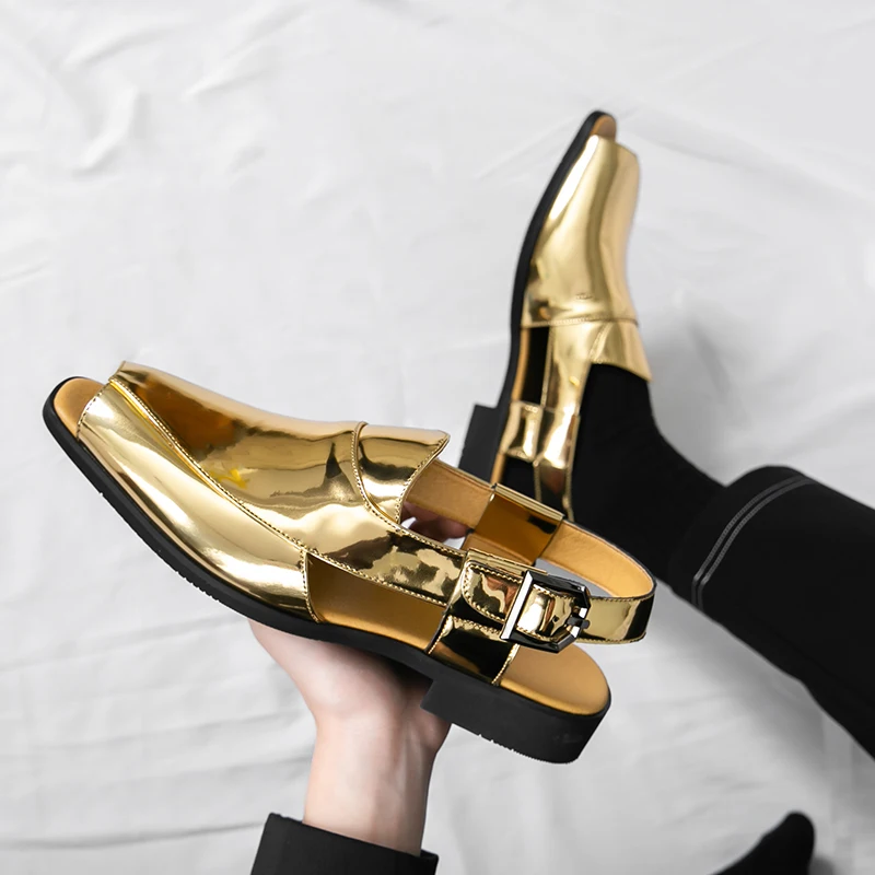 الصيف حذاء رجالي كاجوال الراقية براءات الاختراع والجلود الصنادل الفاخرة المفتوحة تو صندل بتصميم روماني للرجل أحذية مصممين Zapatos De Hombre