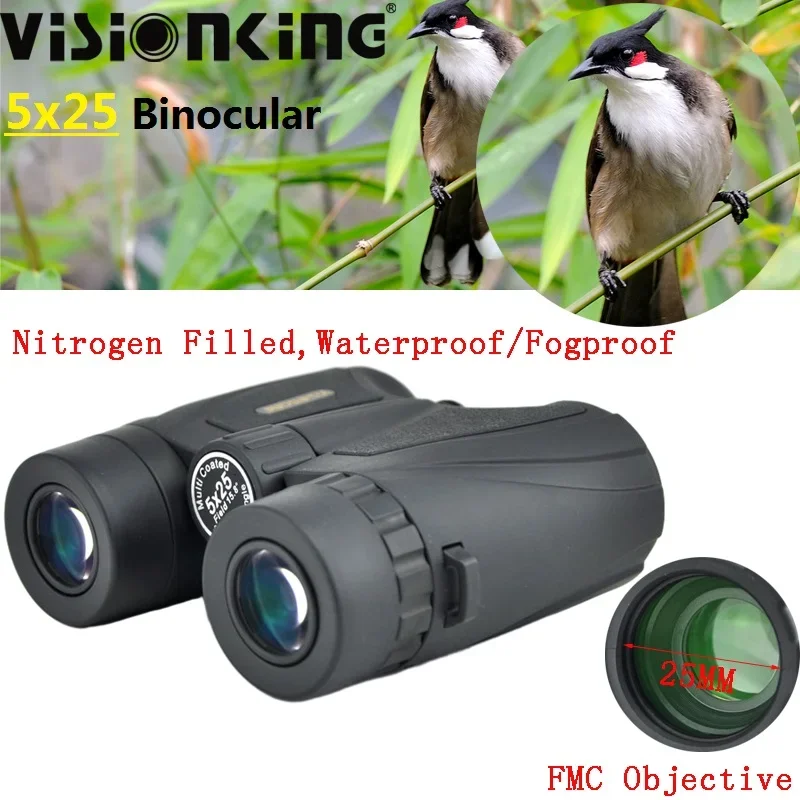 Visionking Waterproof 5x25 Binoculars Professional FMC BAK-4 Roof Outdoor Golf Camping Travelling Concert Hunting HD Telescope