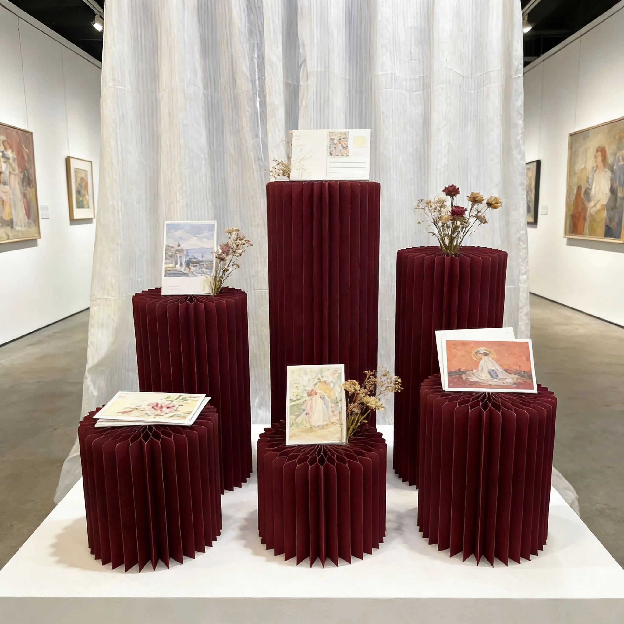 Cylindrical Paper Collapsible Honeycomb Art Deco Display Stand For Wedding Retail Store & Art Exhibition Decoration