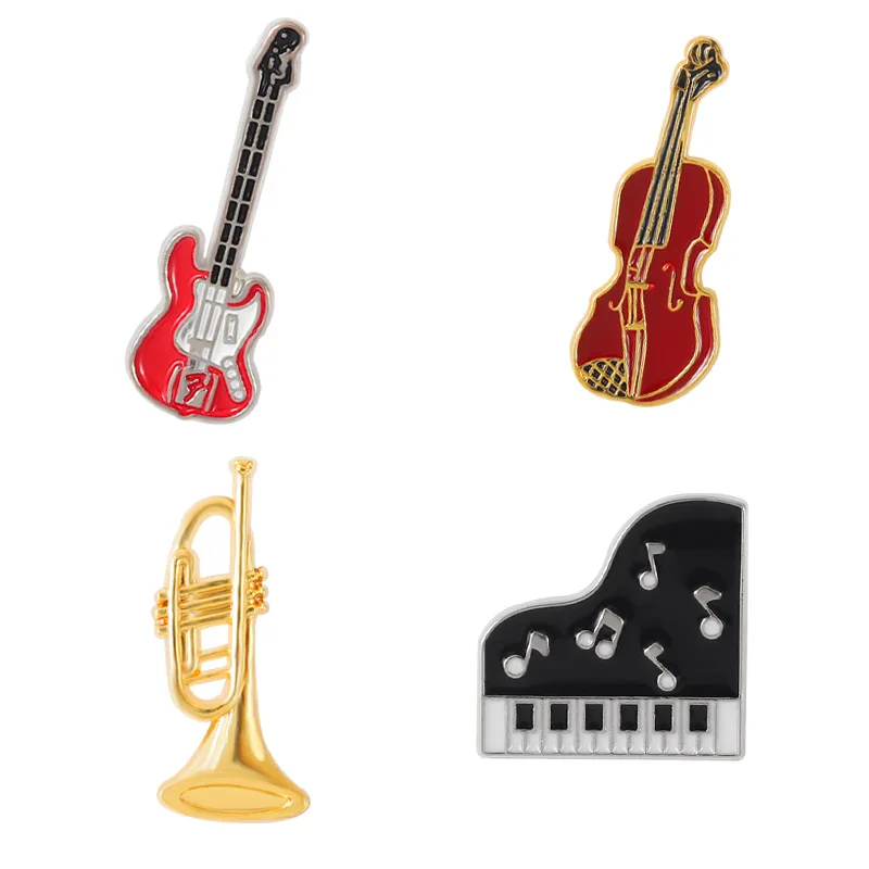 New Feshion Instrument Music Guitar Piano Brooch Small Horn Metal Emblem Dress Accessories Gift Hot Sale