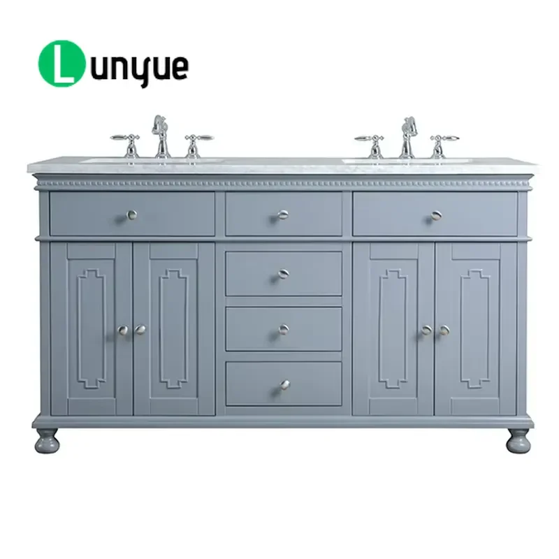 60 Inch Grey Bathroom Vanity Cabinet Classic Floor Standing Sink Base With Legs Modern Storage Furniture For Home Bath Decor