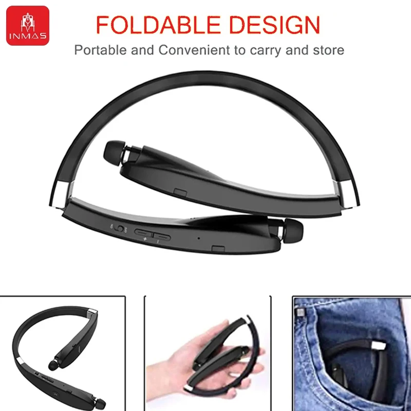 INMAS Wireless SX-991 Neckband Bluetooth Earphones Foldable Headphones TWS Hands-free Calling Earbuds Noise Cancelling Headsets