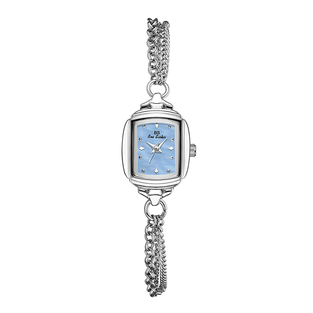 New Female Watches Simple Light Blue Bracelet Small Watch For Women Original Silver Quartz Clock Gift