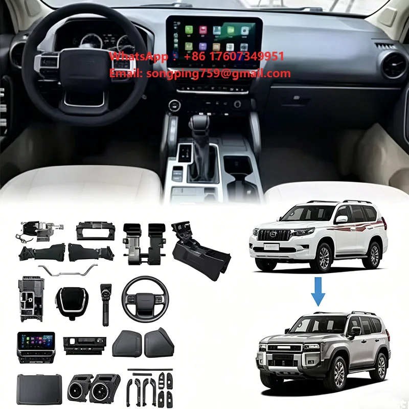 LC250 Style Interior Refit Kit for Toyota Prado FJ150 LC150 2010-2018 Center Console & Steering Wheel Assembly