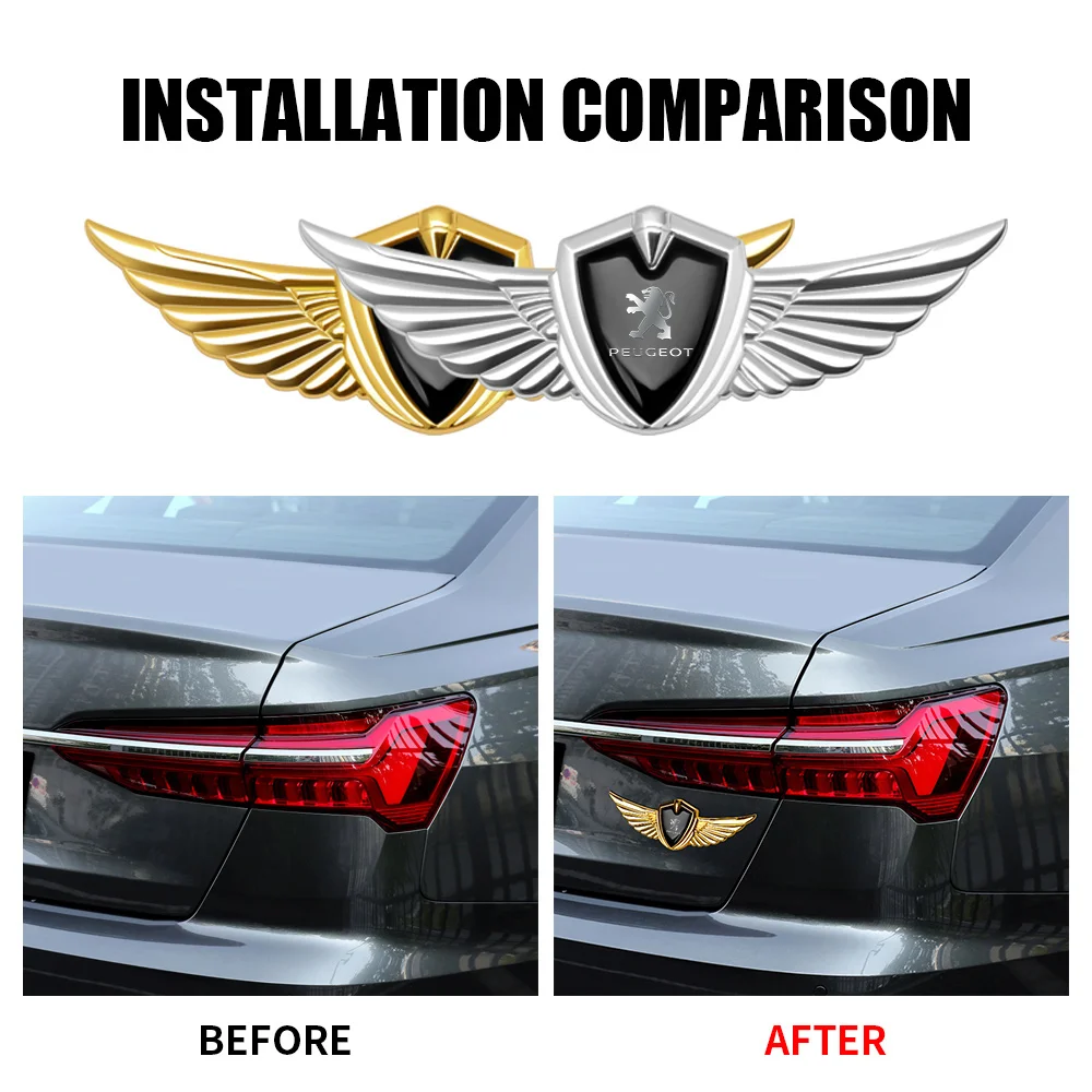 3D Metal Wings Stickers Trunk Side Window Body Car Badges Decals For Peugeot 3008 5008 208 407 406 4008 206 308 307 301 207 2008