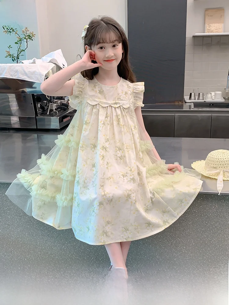 プリンセススタイル-ガールズサマードレス-2026新作-ノースリーブスカート-ソフトな韓国風ミッドウエスト子供ドレス