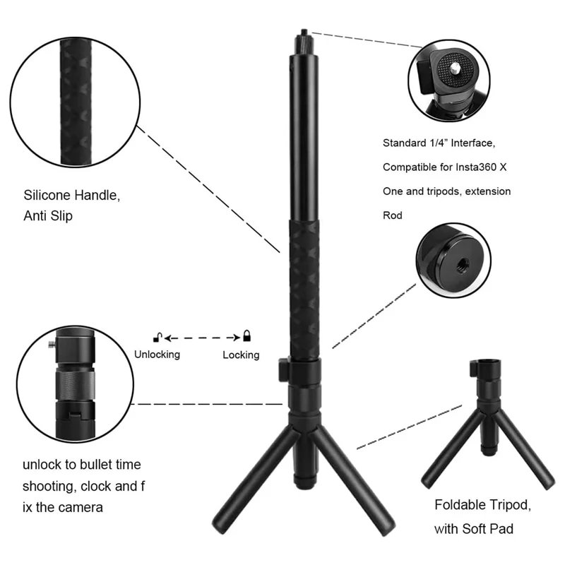 휴대용 셀카봉 삼각대, 불릿 타임 번들, Insta360 X4 X3 One X2 One RS 액션 카메라 액세서리