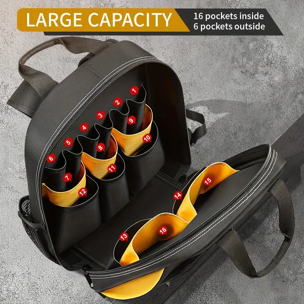 WINHUNT Tool Bag Professional Electrician\'s Backpack Durable Multi-Pocket Polyester Large Capacity 22 Pockets Tool Organizer