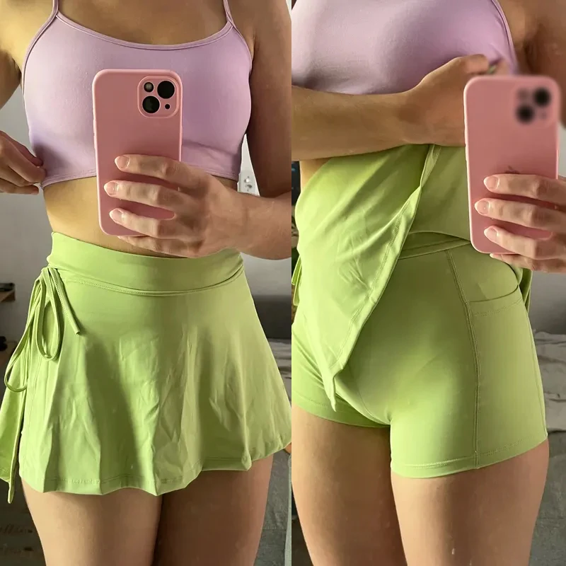 Sports Yoga Skirt Badminton Tennis Skirt Pants Half-body Quick Drying Pocket Skirt Side Split Strap Skirt Pants For Outwear New