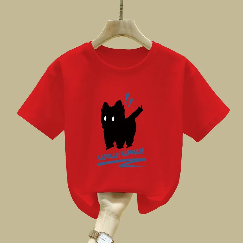 

Little Cat Print Girls' Summer Short-sleeved T-shirt, New Stylish Summer Top, Children's Fashionable Half-sleeve