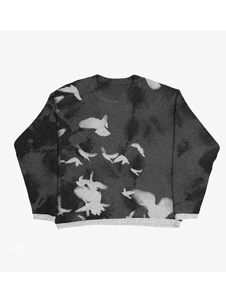 여성용 힙합 스트리트웨어 니트 스웨터, 고딕 초상화 프린트 풀오버, 가을 하라주쿠 코튼 스웨터, Y2k 의류