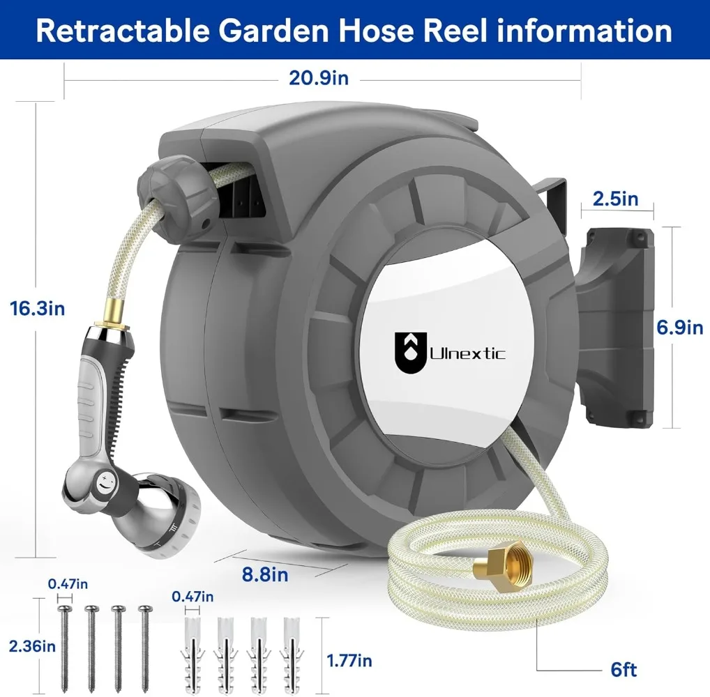 Einziehbare Gartens ch lauch trommel, 1/2 Zoll x 180 Fuß Wand schlauch trommel, 10-Muster-Sprühdüse, Verriegelung jeder Länge/° Schwenk halterung