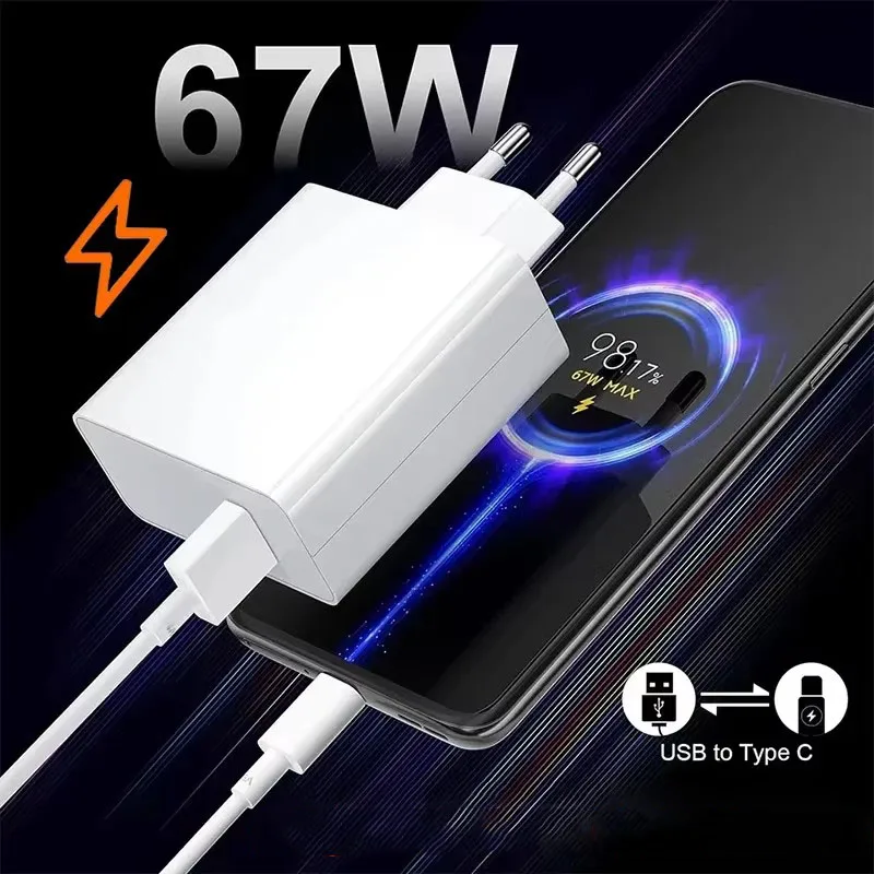 67W USB C Charger for Xiaomi 14 13 12 11 Ultra Redmi Note 12T 13 Pro POCO X5 X4 EU Charge Adapter for HUAWEI Phone