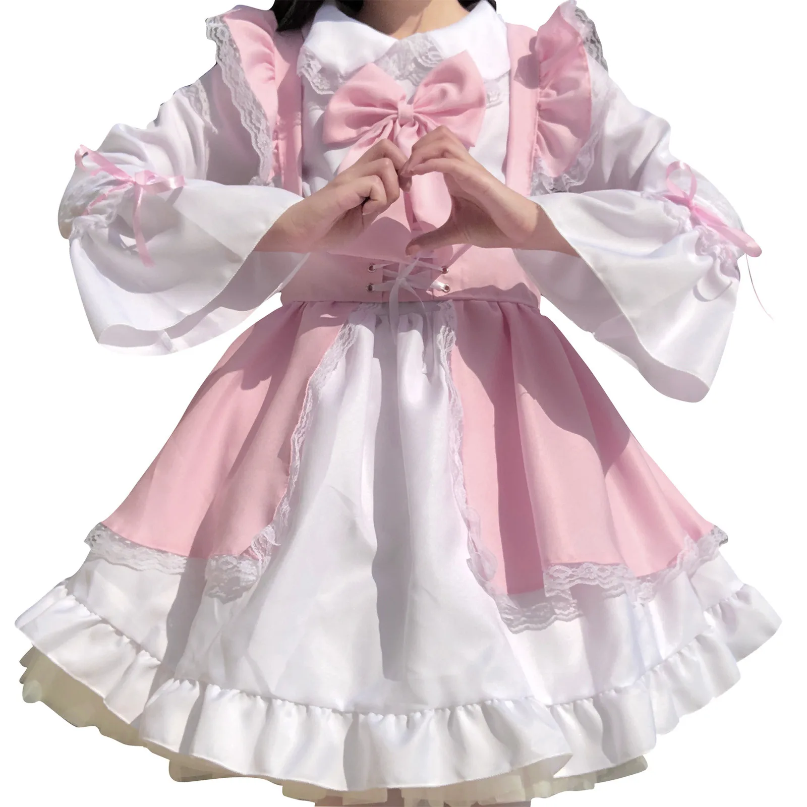 Women Maid Outfit Unisex Pink Lolita Dress Anime Long Dress Princess Dress Apron Cosplay Costume Women Japanese Section Anime