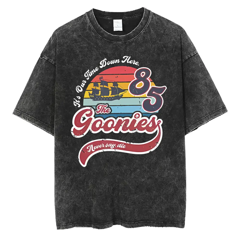 

Funny Movie The Goonies Never Say Die Washed Vintage Skeleton Graphic T-shirt Men Fashion Oversized Tshirt Men's 90s Streetwear