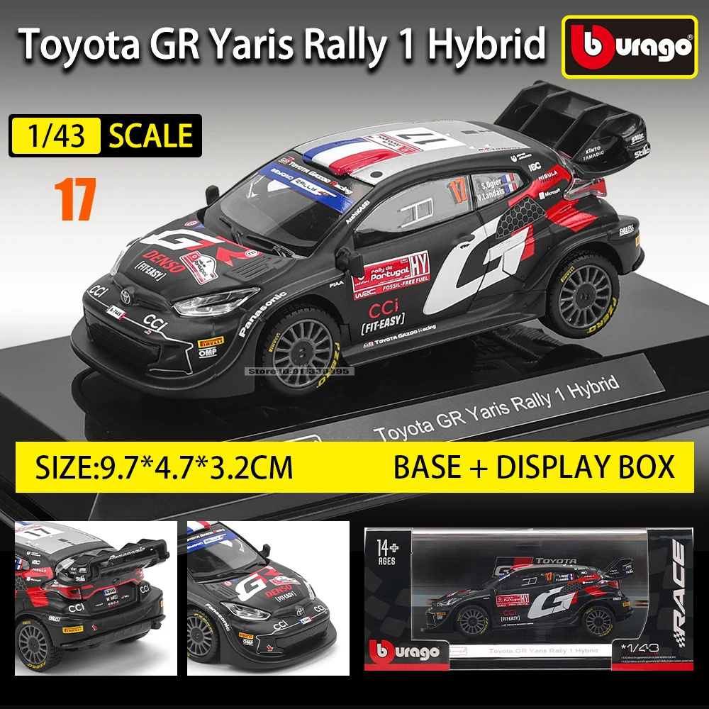 

Bburago 1:43 Toyota GR Yaris Rally1 Hybrid Rovanpera # 69Огрь # 17. Роскошный автомобиль из сплава, литая под давлением модель автомобиля с откатом, игрушка
