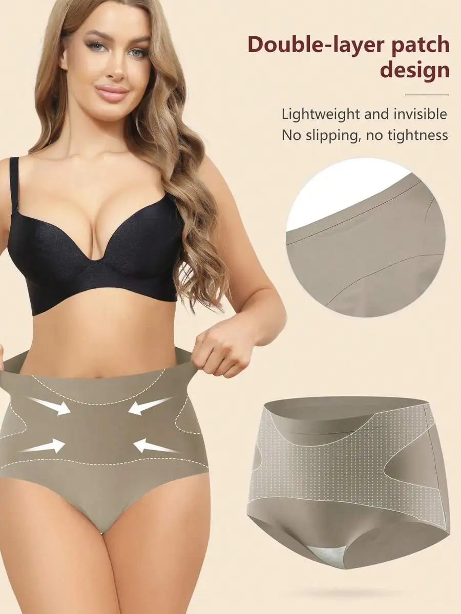 

3pcs High Waist Seamless Womens Panties Double Layer Patchwork Criss-Cross Strap Full Coverage Soft Comfortable