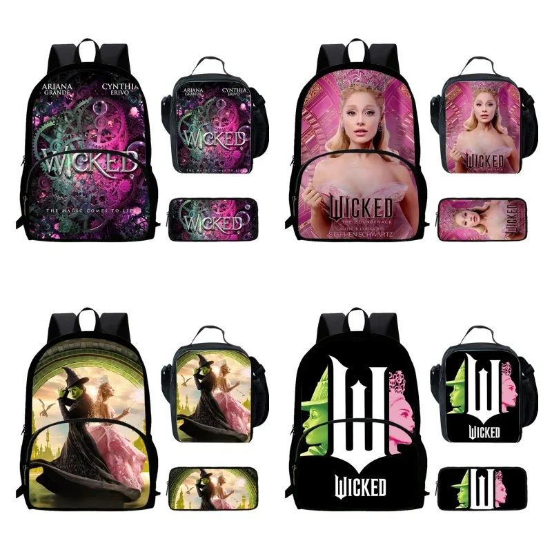 Cartoon Wicked Child Backpack with Front Pocket,Lunch Bags,Pencil Bags for Aged 5-10,Cartoon School Bags for Boys Girls