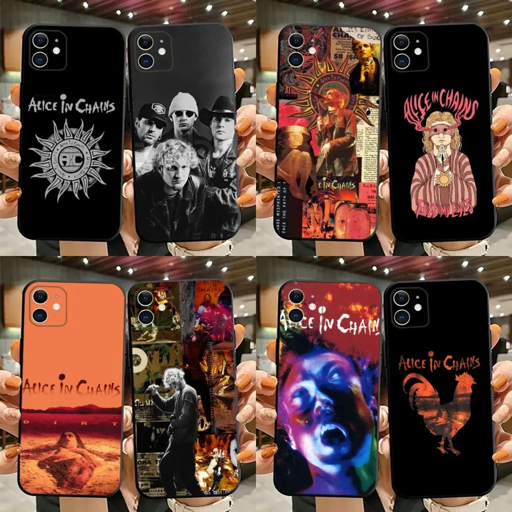 

Band A-Alice In C-Chains Phone Case For iPhone 15,14,13,12,11,Plus,Pro Max,XS,X,XR,SE,Mini,8,7 Soft Silicone Black Cover