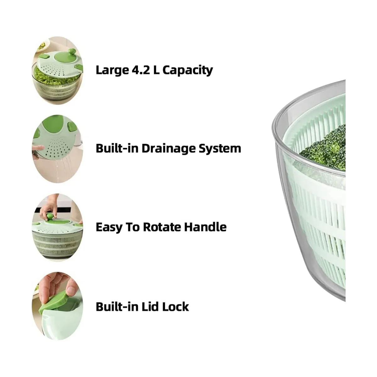 

4L Kitchen Vegetable Dryer, Salad Washer with Safety Lid Lock and Swivel Handle