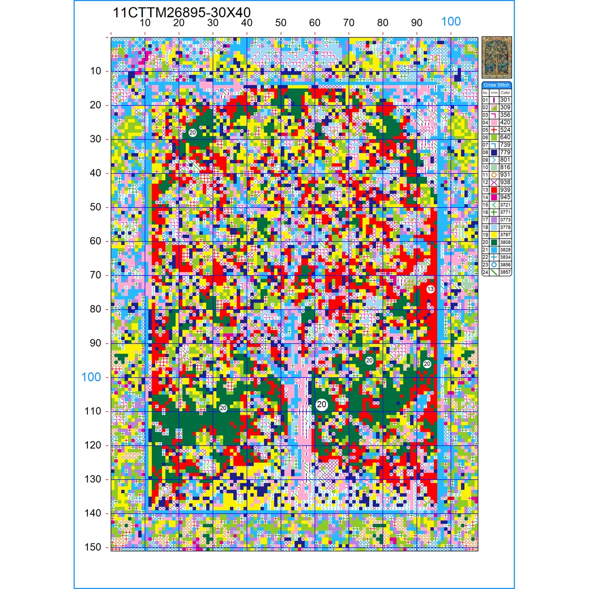 1 Stück 30x40 cm/11,8x15,7 Zoll, 11CT/14CT Kreuzstich-Set, DIY Valentinstagsgeschenk, Stickerei-Set für Festivals und den Alltag. – Detail 2