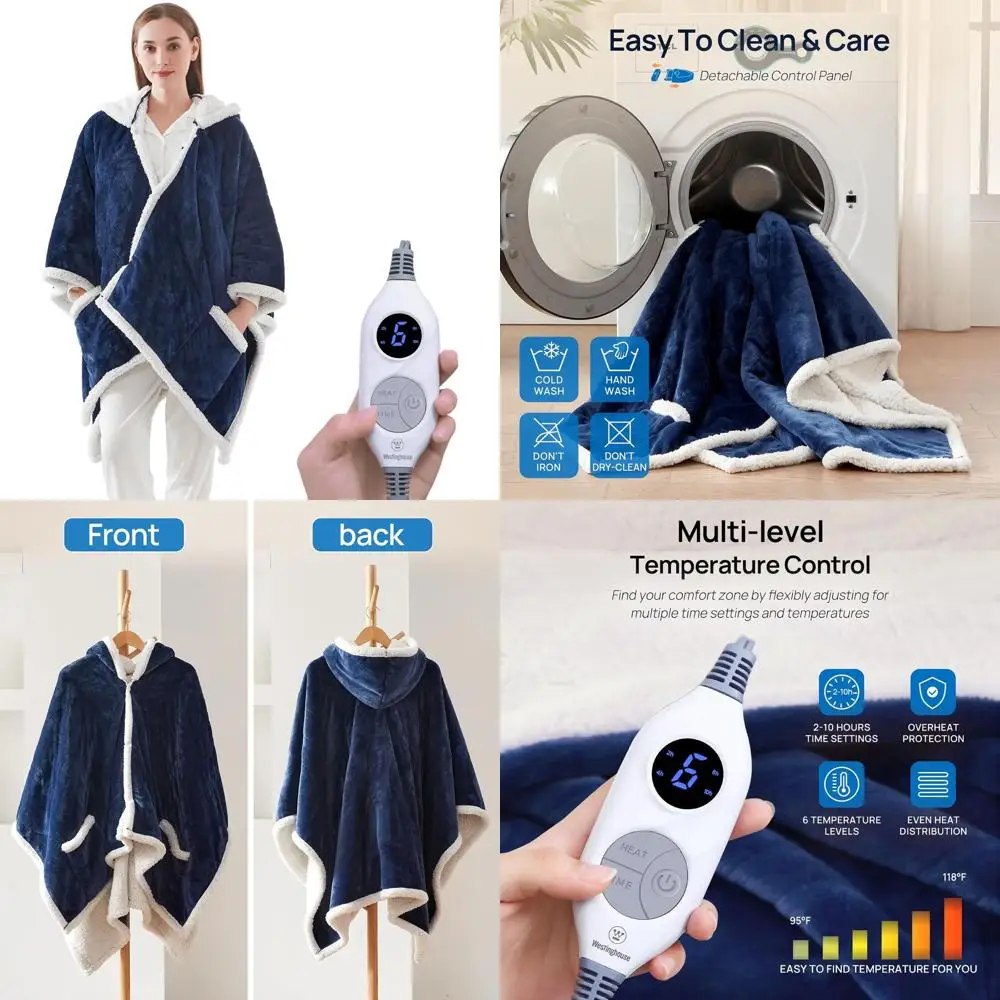 

Navy Electric Heated Throw Blanket with 6 Levels & 2-10H Timer, 50x60