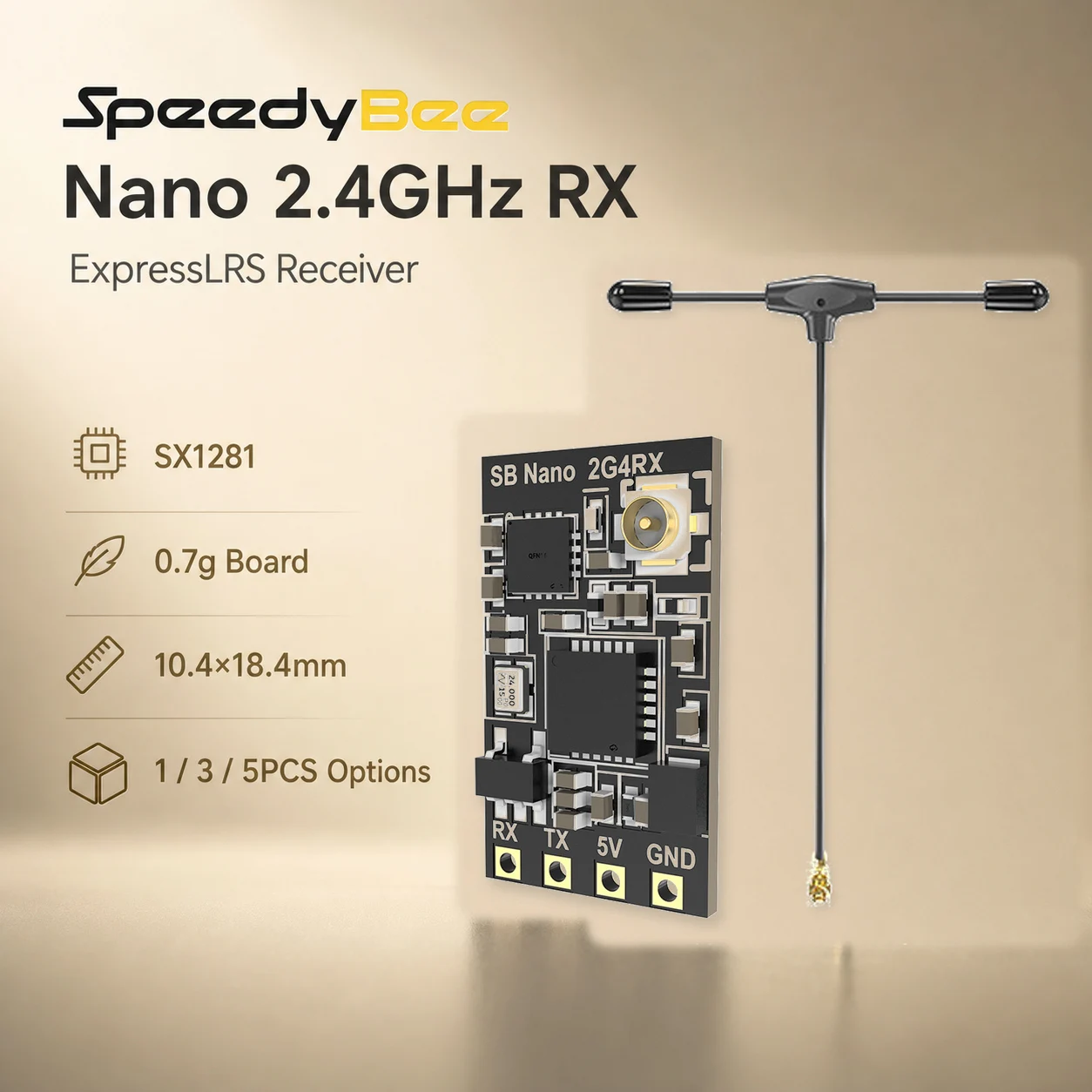 SpeedyBee Nano 2.4GHz ELRS Receiver SX1281 100mW 5V 10.4x18.4mm With T Antenna For FPV Racing Drone Parts 1PC 3PCS 5PCS