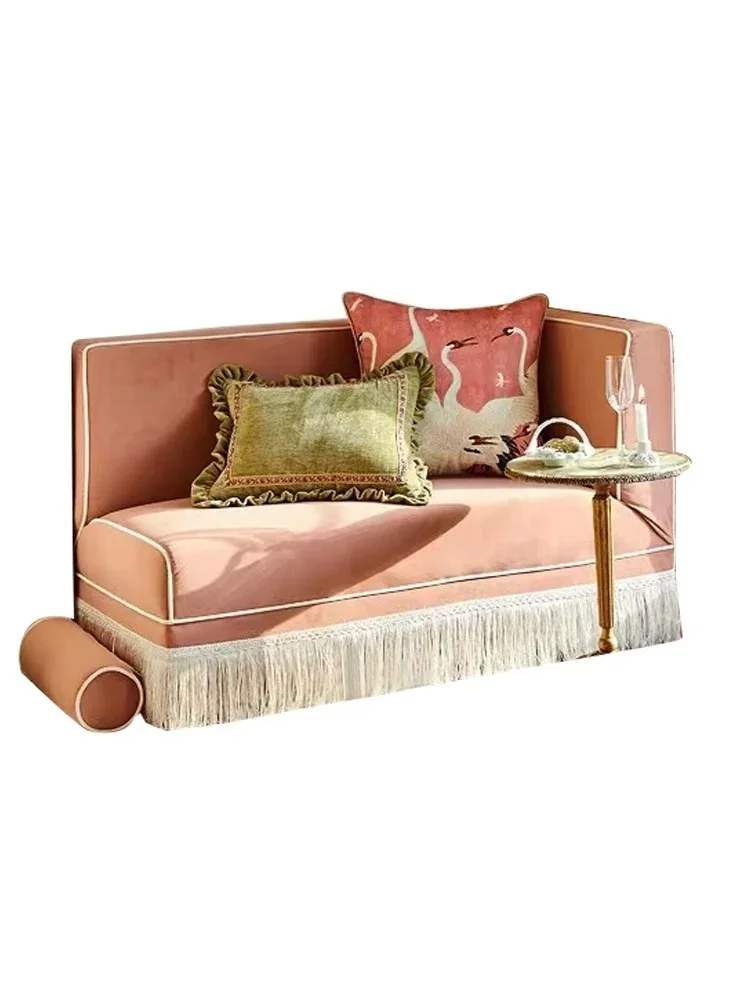 Pink velvet fringed concubine sofa designer bed and breakfast bedroom balcony casual French retro style fabric corner
