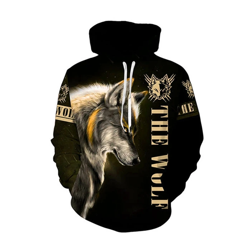 Fashion Animal Wolf Pattern Men's Hoodies Long Sleeve 3D Printed Street Hip Hop Hooded Sweatshirts 6XL Plus Size Casual Hoodie