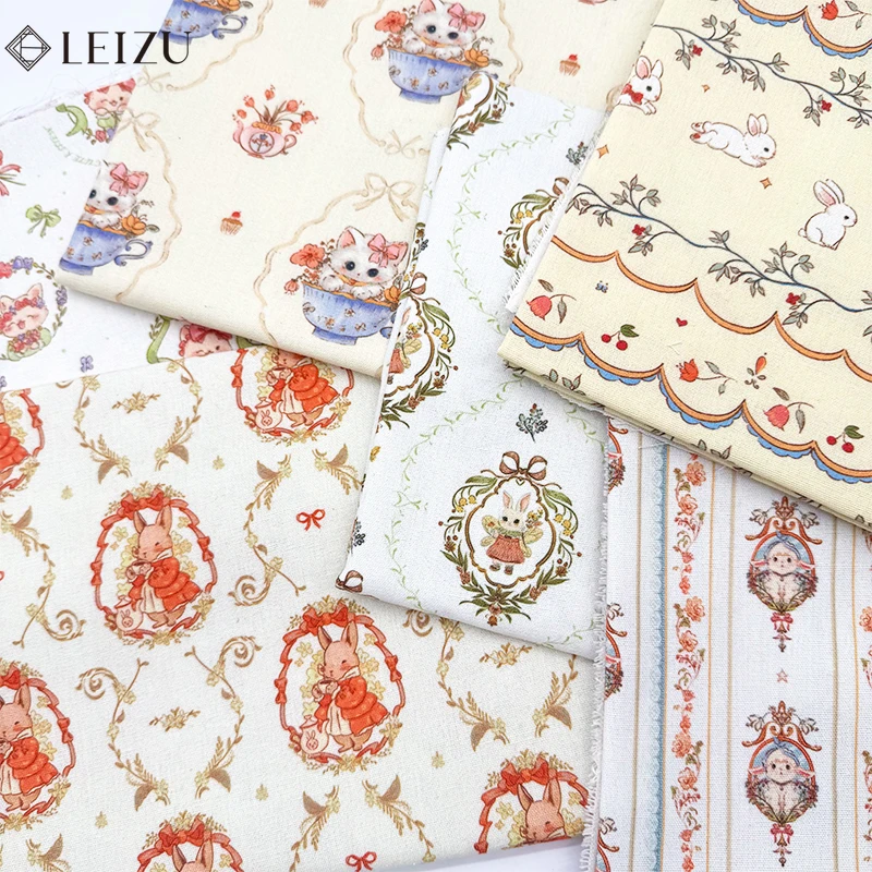 0.5/1/3m Cartoon Printed Imitation Cotton Linen Fabric Cat Rabbit for Decorate DIY Sew Tablecloth,Curtain,Clothing,Sofa Material