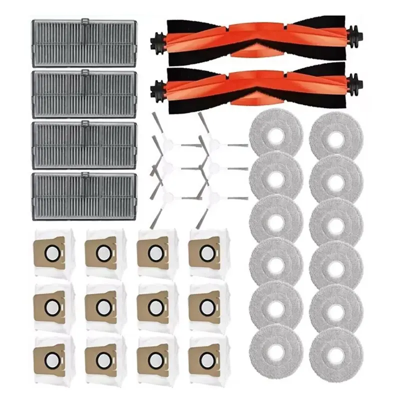 

Комплект аксессуаров A02V: мешок для сбора пыли, HEPA-фильтр, основная и боковые щетки, сменные насадки для швабры для робота-пылесоса Xiaomi Mijia M30S D103CN