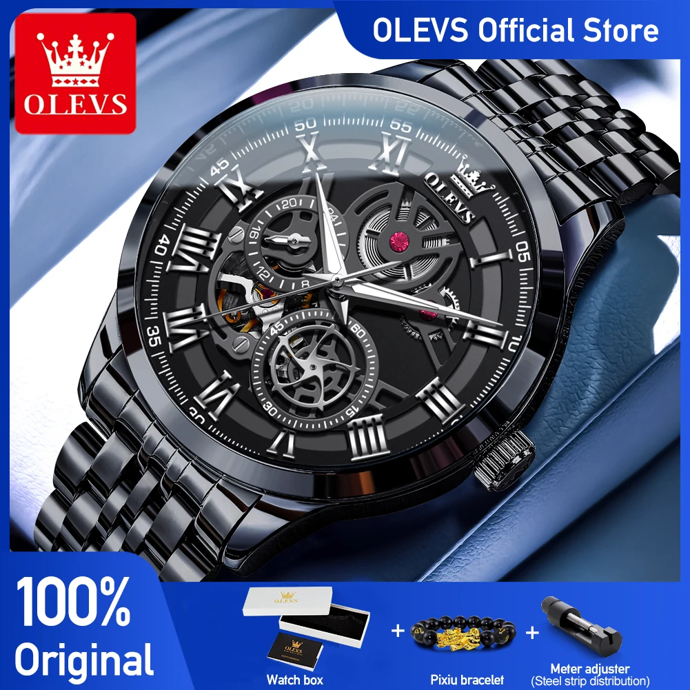 OELVS 7076 New Mens Watch Skeleton Automatic Mechanical Watches For Man Waterproof Luminous Luxury Original Watch Gift Box Reloj