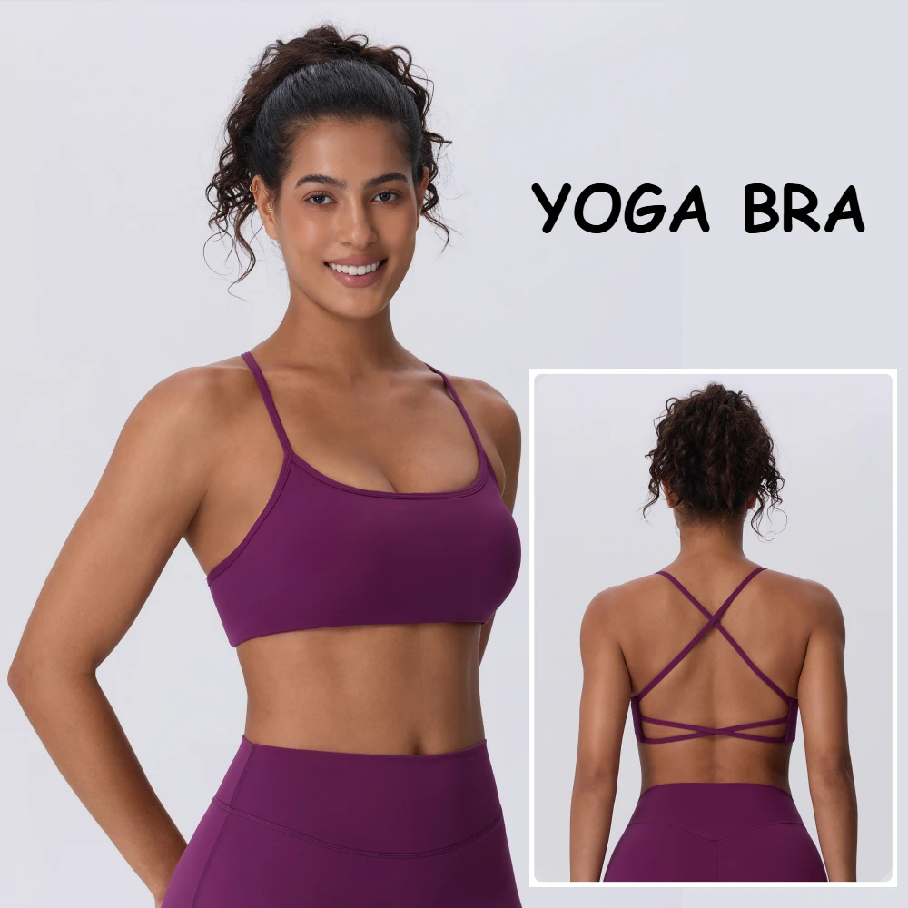 Solid Color Gym Yoga Underwear Women Cross Back Straps Fitness Bra High Strength Tight Sport Top Comprehensive with Chest Pad