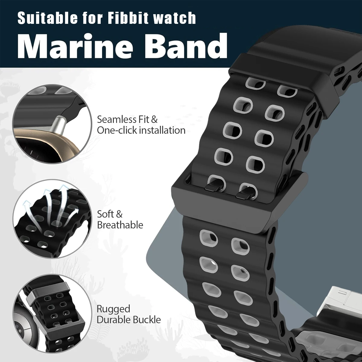 حزام نغمة لساعة Fitbit Versa 4/3 سوار المحيط البحري القابل للتنفس لساعة Versa 2/1 الذكية القابلة للتعديل #5