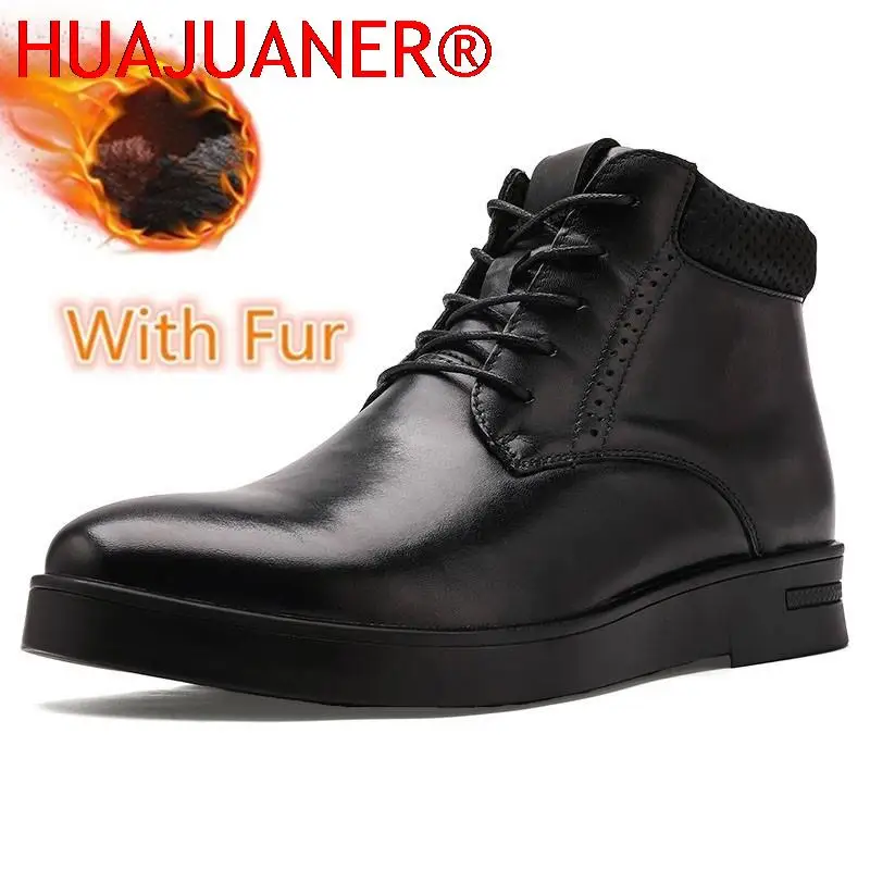 

Winter with Warm Casual Leather Boots Ankle Boots Male Motorcycle Boots Mens Chunky Lace-up Solid Adulto Shoes for Man