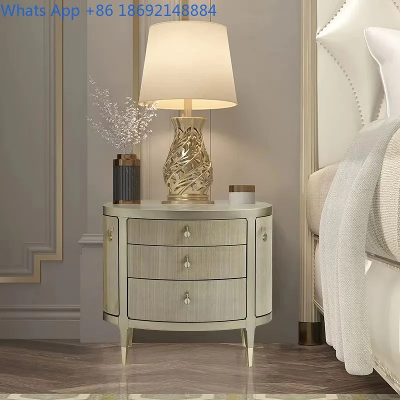 American Style Luxury Solid Wood Nightstand Minimalist Modern Living Room Small Cabinet Bedroom Storage Furniture