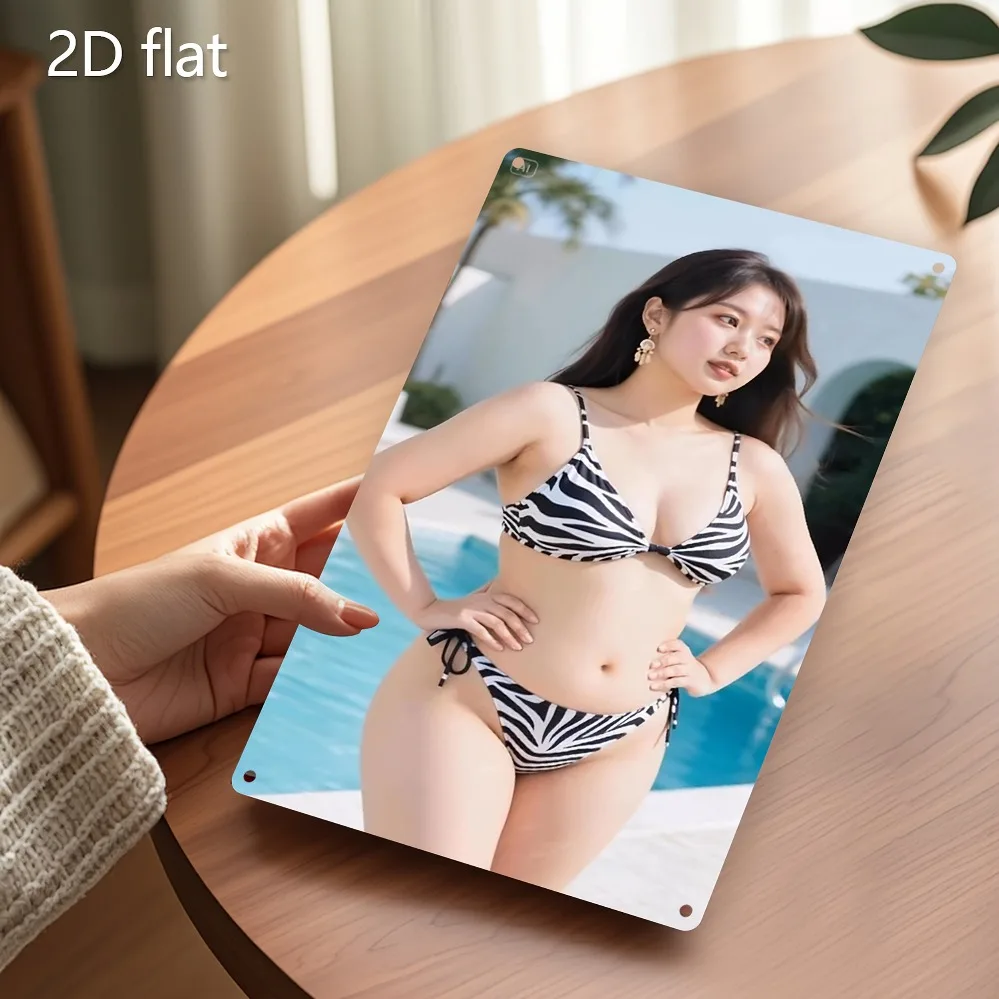 Bikini Beauty Pool Metal Wall Decor - Weatherproof Iron Plaque 7.87x11.8in Pre-Drilled Easy Hang Beach Theme for Garden Bar Gara