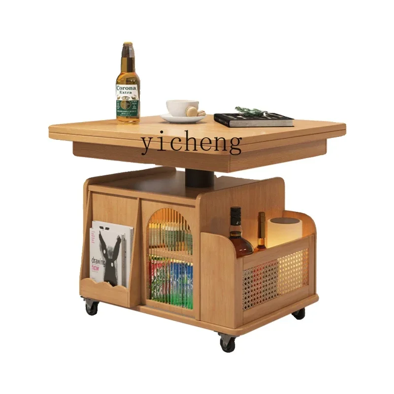 

TQH solid wood mobile folding lifting coffee table dining table dual-purpose tea table living room household small