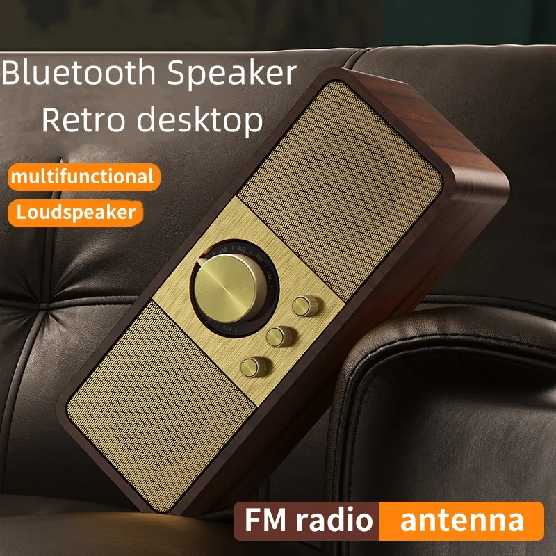 

Vintage wooden wireless Bluetooth speaker full frequency dual horn high-power subwoofer sound system FM radio Hands-free calls