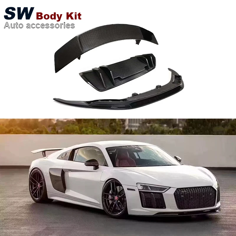 

Комплект кузова из углеродного волокна V Style R8 для Audi R8 V8 V10 2016-2018, обновленный передний бампер, задний диффузор, спойлер, комплект для выступлений