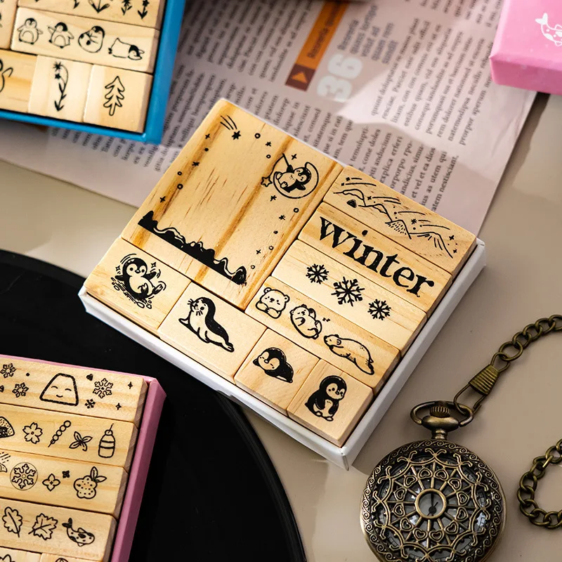 مجموعة الختم الخشبي DIY عنصر صغير الإبداعية الكرتون الإضافية نمط المواد الزخرفية ختم حساب اليد #3