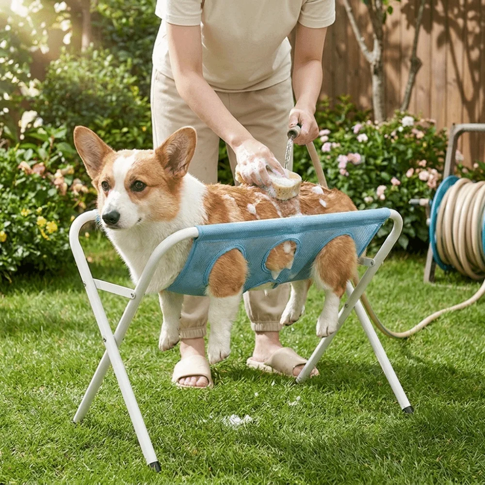 Foldable Pet Grooming Hammock Adjustable Mesh Pet Bathing Restraint Bag Anti-Scraping Bite-Proof Dog Bathing Hammock