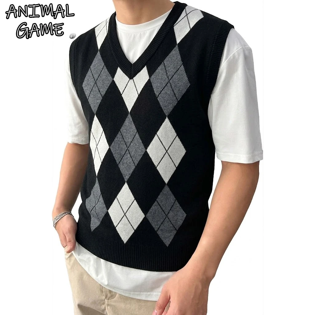 Mens Sleeveless Knitwear V Neck Sweater Vest Casual Slim Fit Pullover Knitted Sweater Classic Tank Tops for Men Streetwear